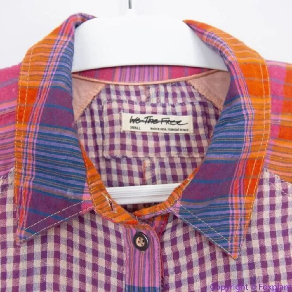 NEW Free People Moon Bay‎ Mixed Plaid Top, S